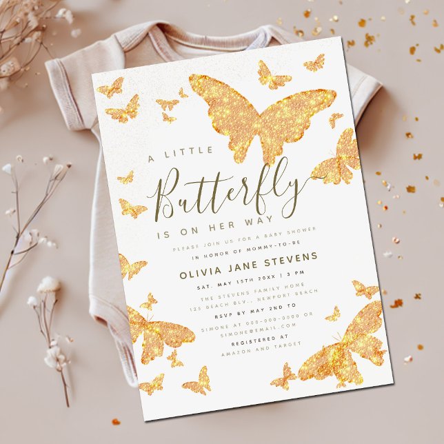 Invitation Baby shower chic Boho Whimsical Gold Butterfly (Créateur téléchargé)