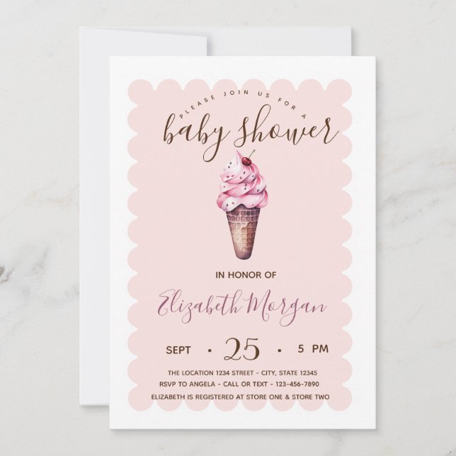 Invitation Baby Shower Chic Crème Glacée Rayée (Devant)
