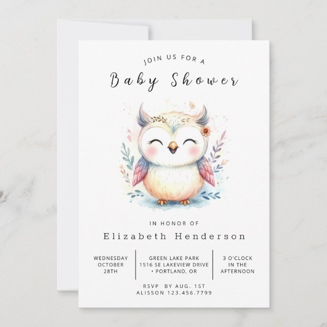 Invitation Baby shower Chic Custom Owl (Devant)
