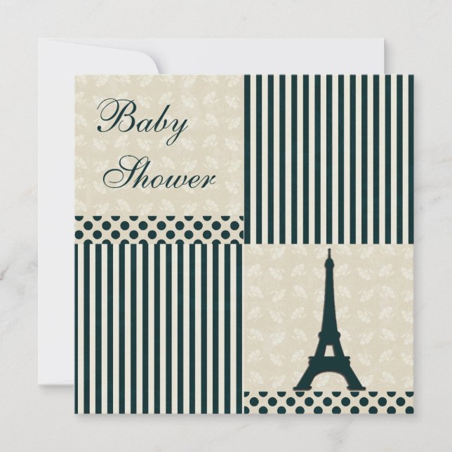 Invitation Baby shower chic de neutre de Tour Eiffel (Devant)
