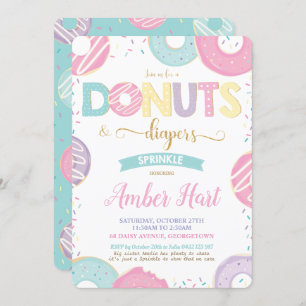 Invitation Baby shower chic Donuts et Diapers Gold GirlIn