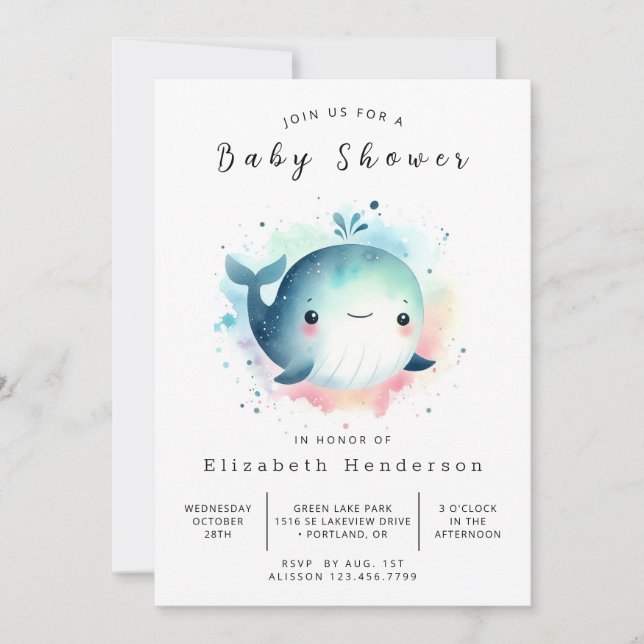 Invitation Baby shower Chic Editable Whale (Devant)
