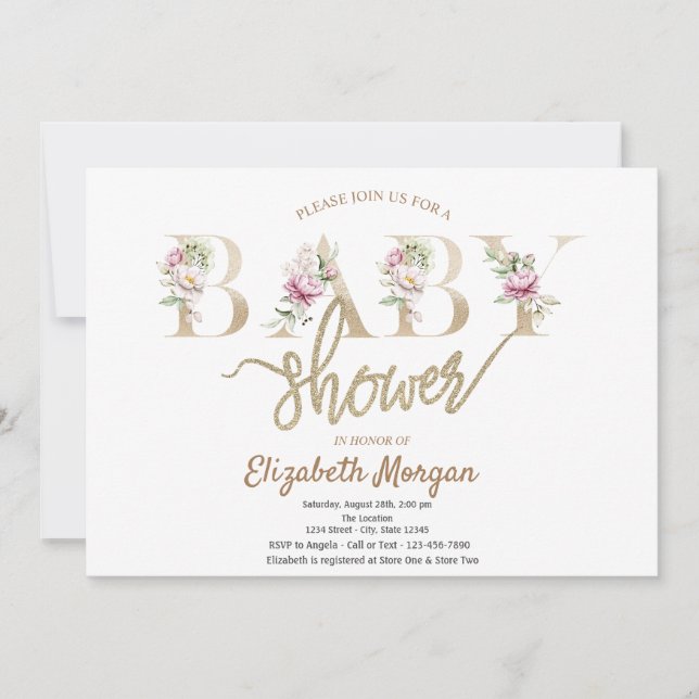 Invitation Baby-Shower Chic Élégant Floral (Devant)