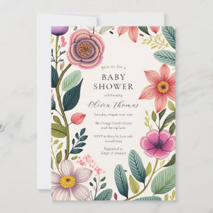 Invitation Baby shower chic fleur sauvage