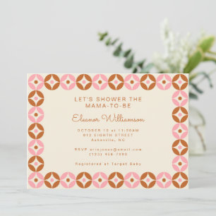 Invitation Baby-Shower chic géométrique rose et rouille mi-mo
