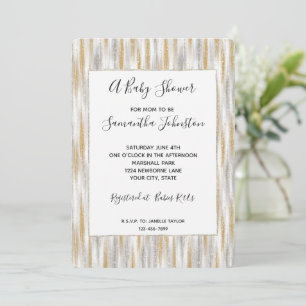 Invitation Baby Shower Chic Glam Pailleté Rayures Or Argent