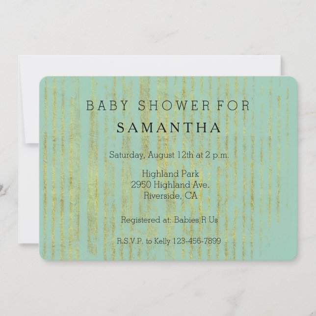 Invitation Baby shower Chic Gold et Mint Stripes (Devant)