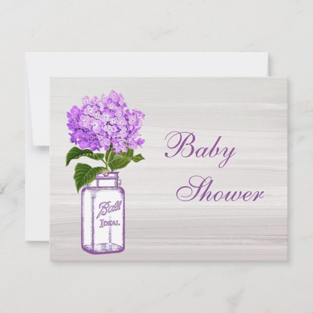 Invitation Baby Shower Chic Jar Mason et Hydrangea Violette G (Devant)