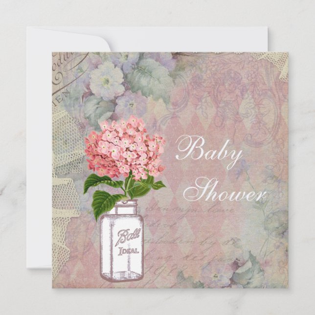 Invitation Baby shower chic minable de pot et d'hortensia de (Devant)