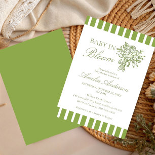 Invitation Baby shower chic minimaliste à rayures vertes flor