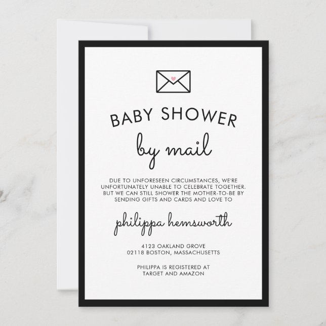 Invitation Baby shower chic minimaliste par courrier (Devant)