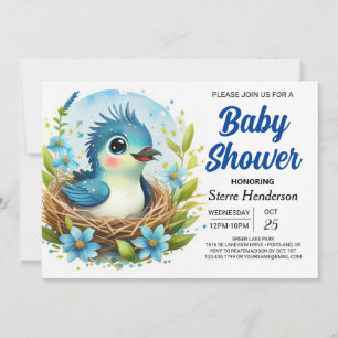 Invitation Baby shower chic Nest Blue Bird Boy