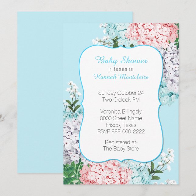 Invitation Baby shower Chic Pastel Hydrangeas (Devant / Derrière)