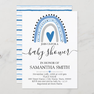 Invitation baby shower chic Rainbow bleu moderne