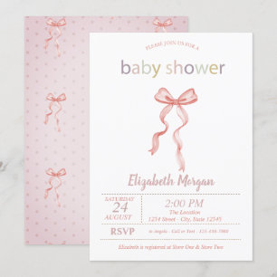 Invitation Baby shower Chic Rose Bow pointillé