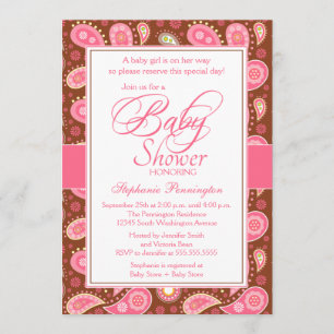 Invitation baby shower chic rose + cachemire marron