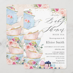 Invitation Baby shower Chic Rose Floral High Tea Party