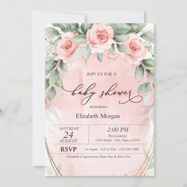 Invitation Baby shower Chic Roses Rose (Devant)