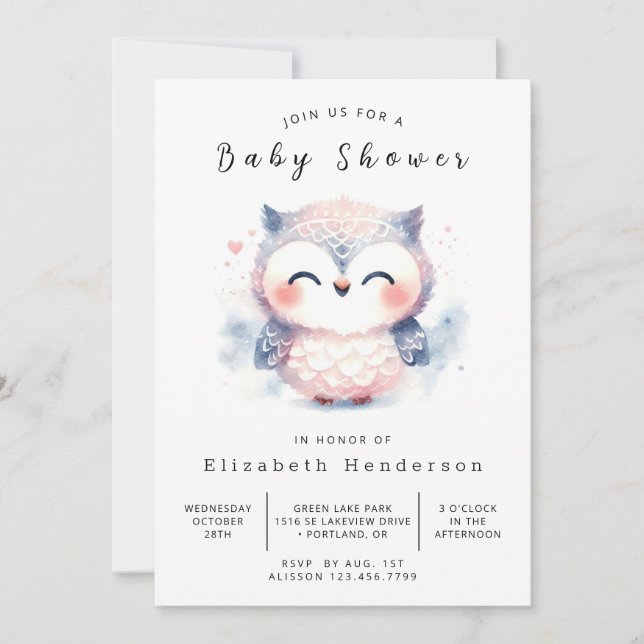 Invitation Baby shower Chic Simple Owl (Devant)