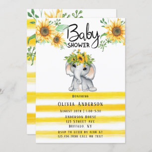 Invitation Baby shower chic Sunflower Elephant Gir