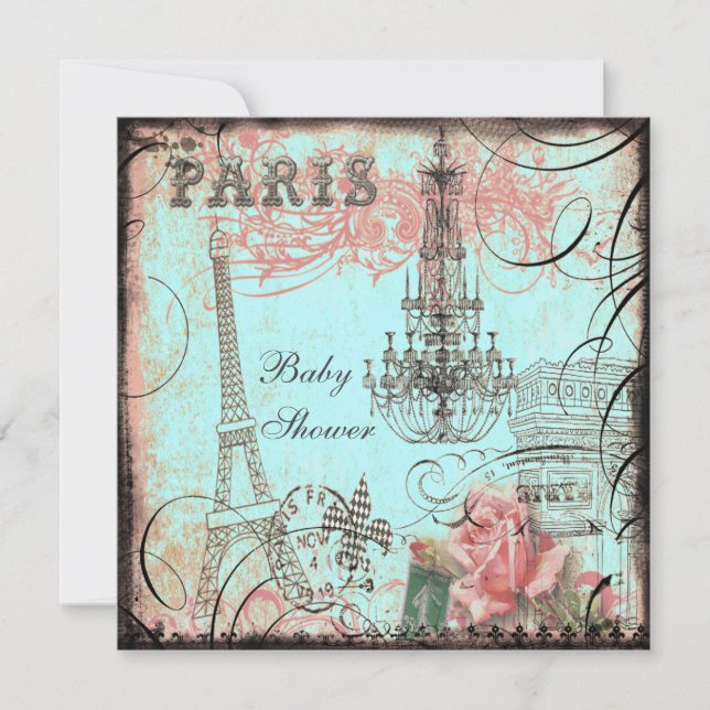 Invitation Baby shower Chic Tour Eiffel & Chandelier (Devant)