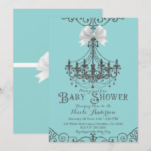Invitation Baby shower chic Turquoise & Silver White Bow