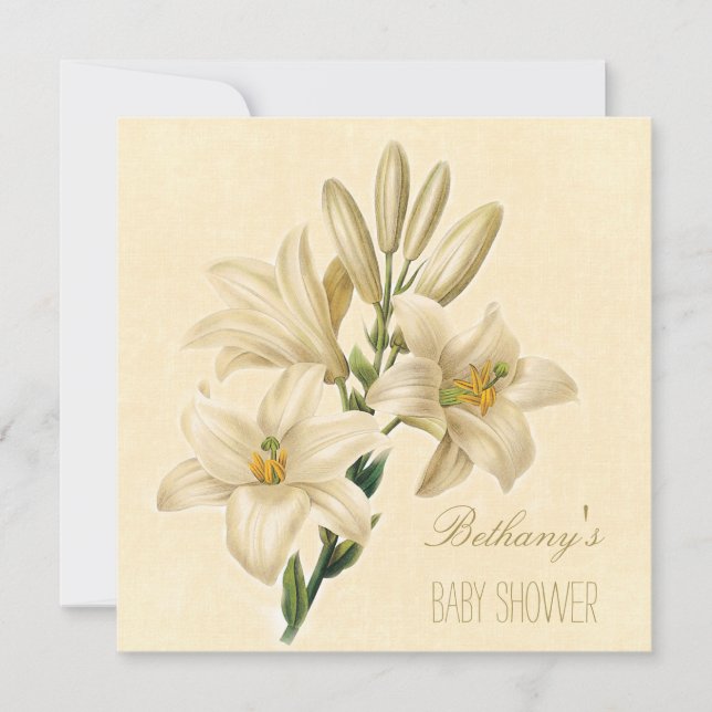 Invitation Baby shower Chic Vintage Lily Flowers (Devant)