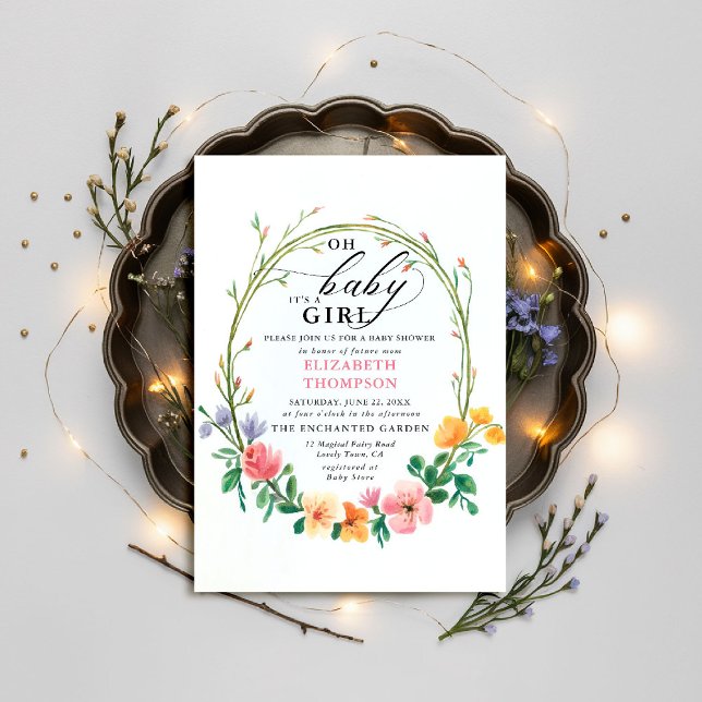 Invitation Baby shower chic Whimsical fleur sauvage (wildflowers baby shower invitation garden woodland forest spring summer whimsical watercolor)