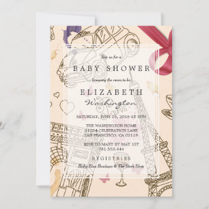 Invitation Baby shower   Chic Whimsical Pink Paris & Bow