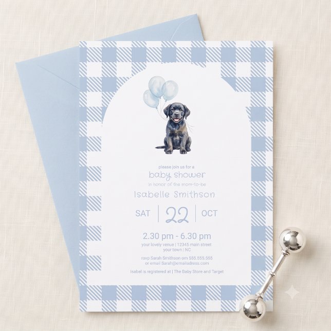 Invitation Baby Shower Chien Bébé Labrado Retriever Gingham B (Créateur téléchargé)