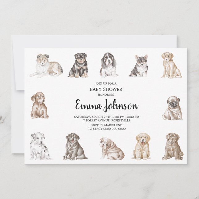 Invitation Baby shower Chien Chien Puppy (Devant)