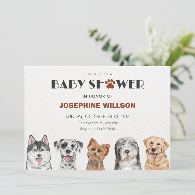 Invitation Baby shower chien mignon (Debout devant)