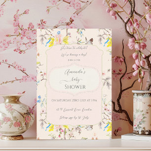 Invitation Baby shower chinois rose floral