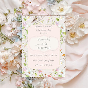 Invitation Baby shower chinois rose floral