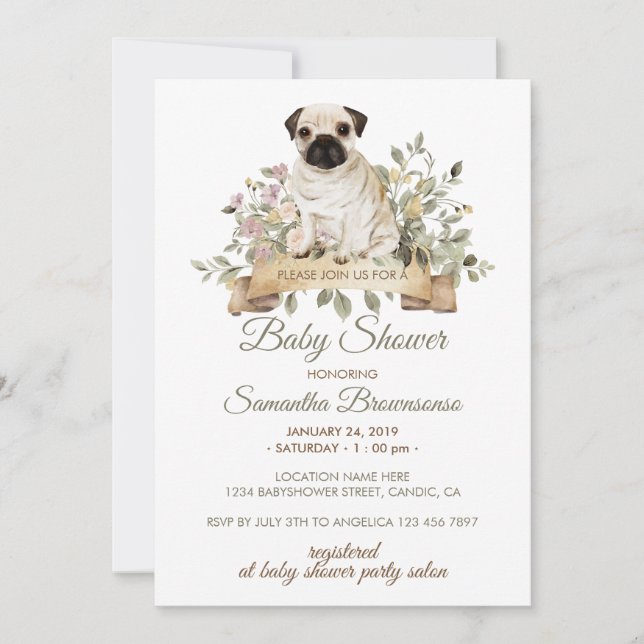 Invitation Baby Shower Chiot Pug (Devant)