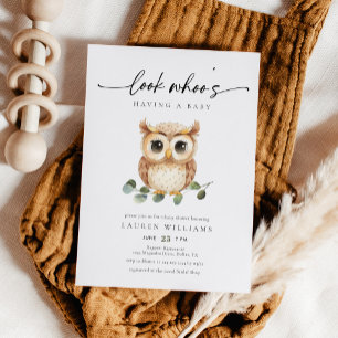 Invitation Baby Shower Chouette Aquarelle Mignonne