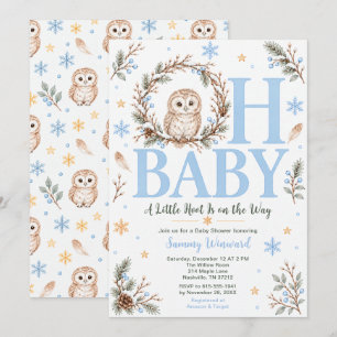 Invitation Baby Shower Chouette Hiver Bleu