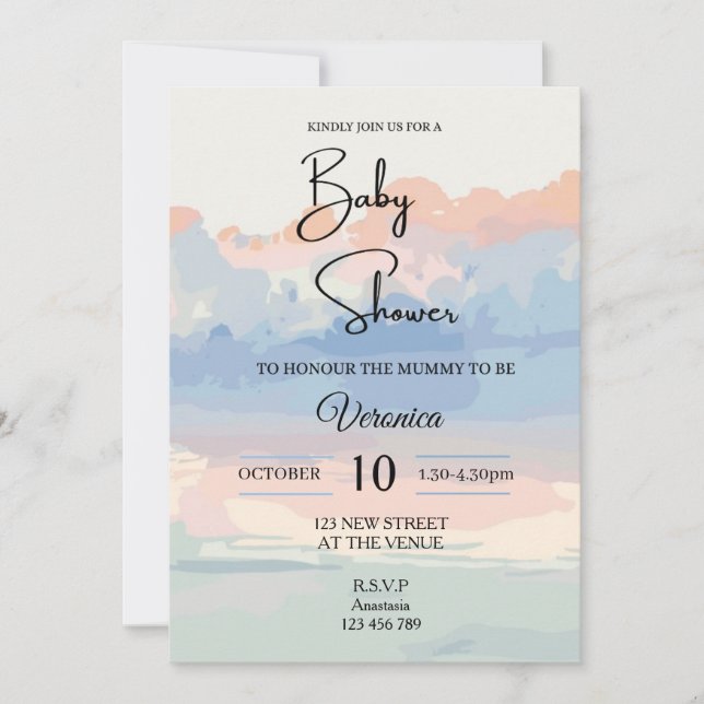 Invitation Baby shower Ciel Pastel (Devant)