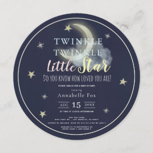 Invitation Baby shower circulaire bleu Twinkle Little Star Na