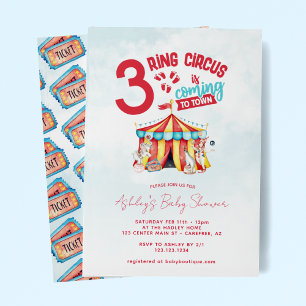 Invitation Baby shower Circus Big Top Triplets