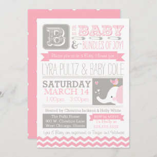Invitation Baby shower - Circus Elephant & Chevron