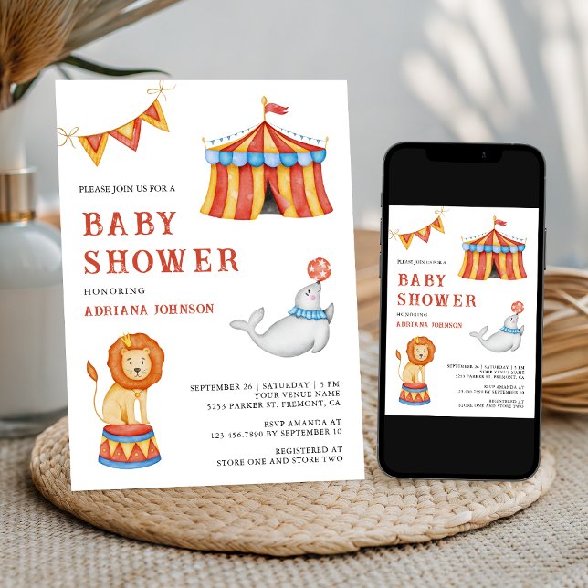 Invitation Baby Shower Cirque Carnaval Mignon (Créateur téléchargé)