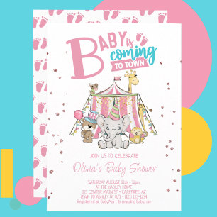 Invitation Baby Shower Cirque Carnaval Rose