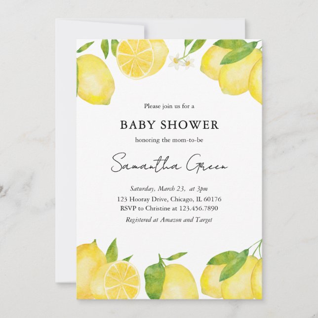 Invitation Baby shower citron (Devant)