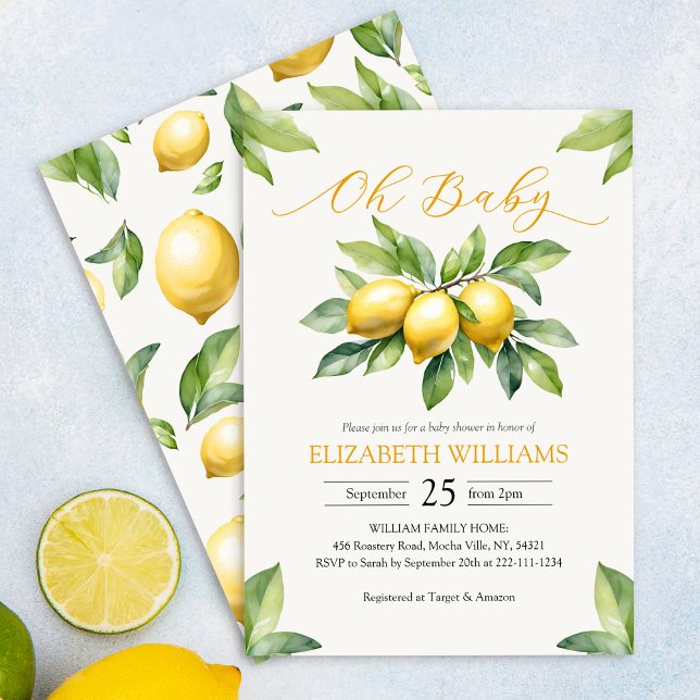 Invitation Baby shower citron aquarelle (Créateur téléchargé)