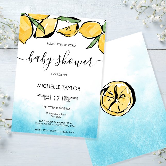 Invitation Baby shower citron aquarelle garçon (Créateur téléchargé)