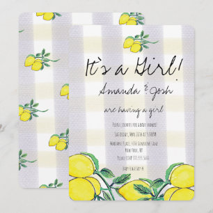 Invitation Baby Shower Citron Aquarelle Plaid Rust