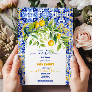 Invitation Baby shower citron bleu italien