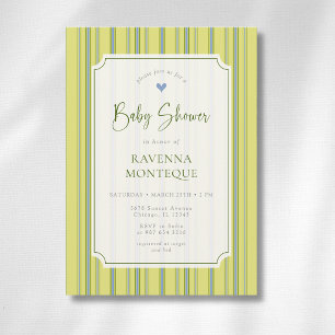 Invitation Baby Shower Citron Bleu Rayé Moderne