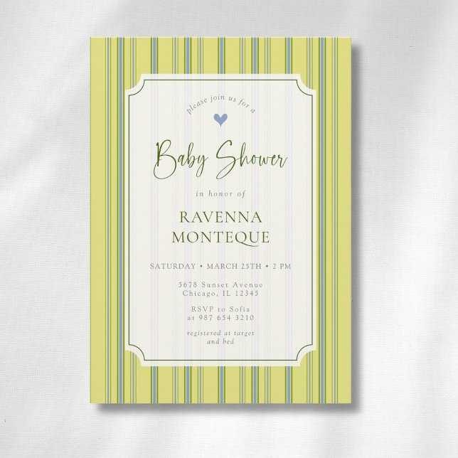 Invitation Baby Shower Citron Bleu Rayé Moderne (Créateur téléchargé)